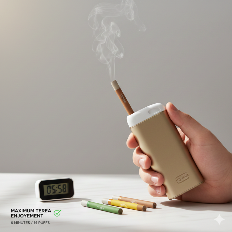 IQOS cihazı ile Terea kullanımı, yanında zamanlayıcı ve farklı Terea paketleri